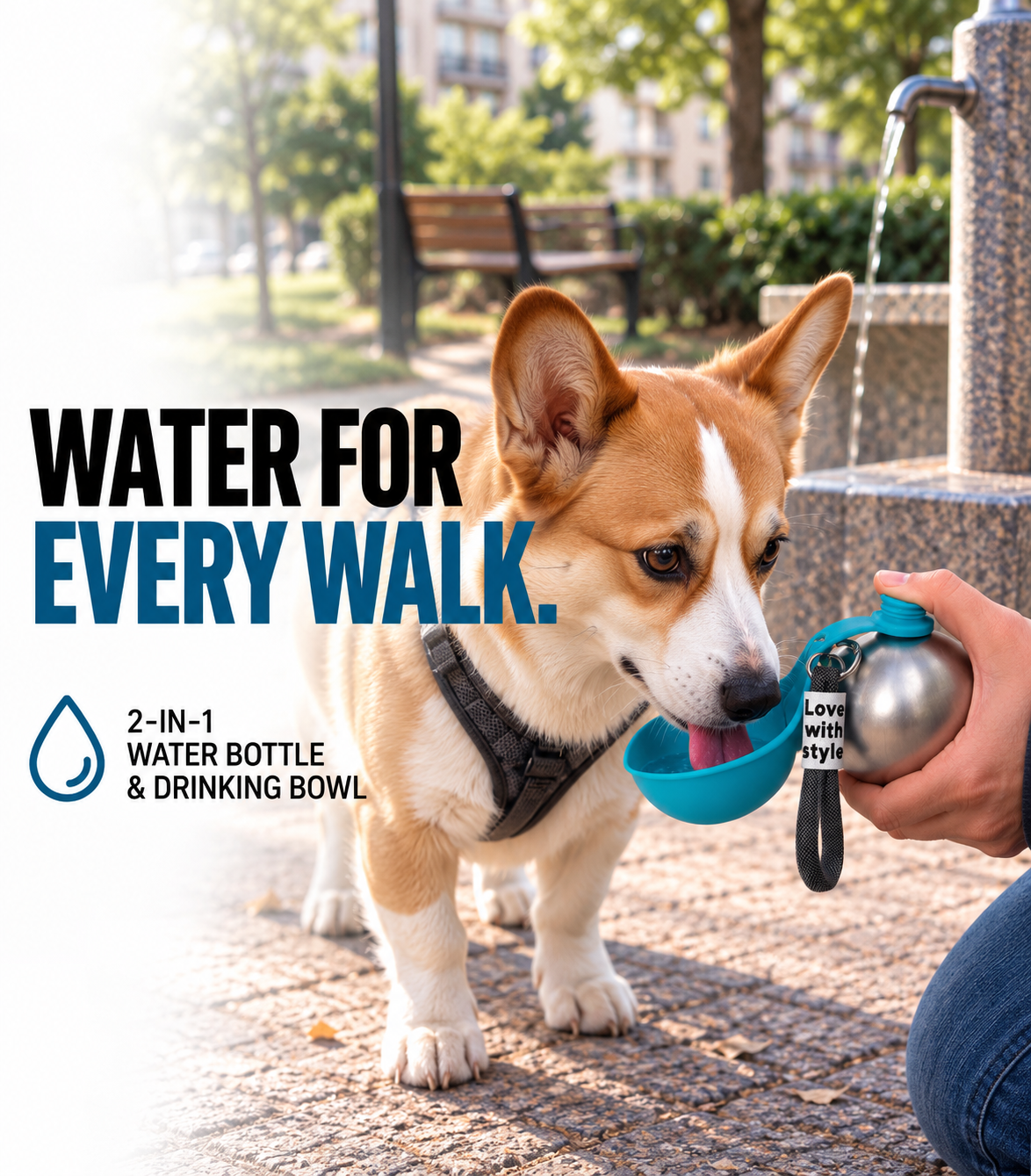 Nodrip 2-in-1 Portable Dog Water Bottle & Drinking Bowl